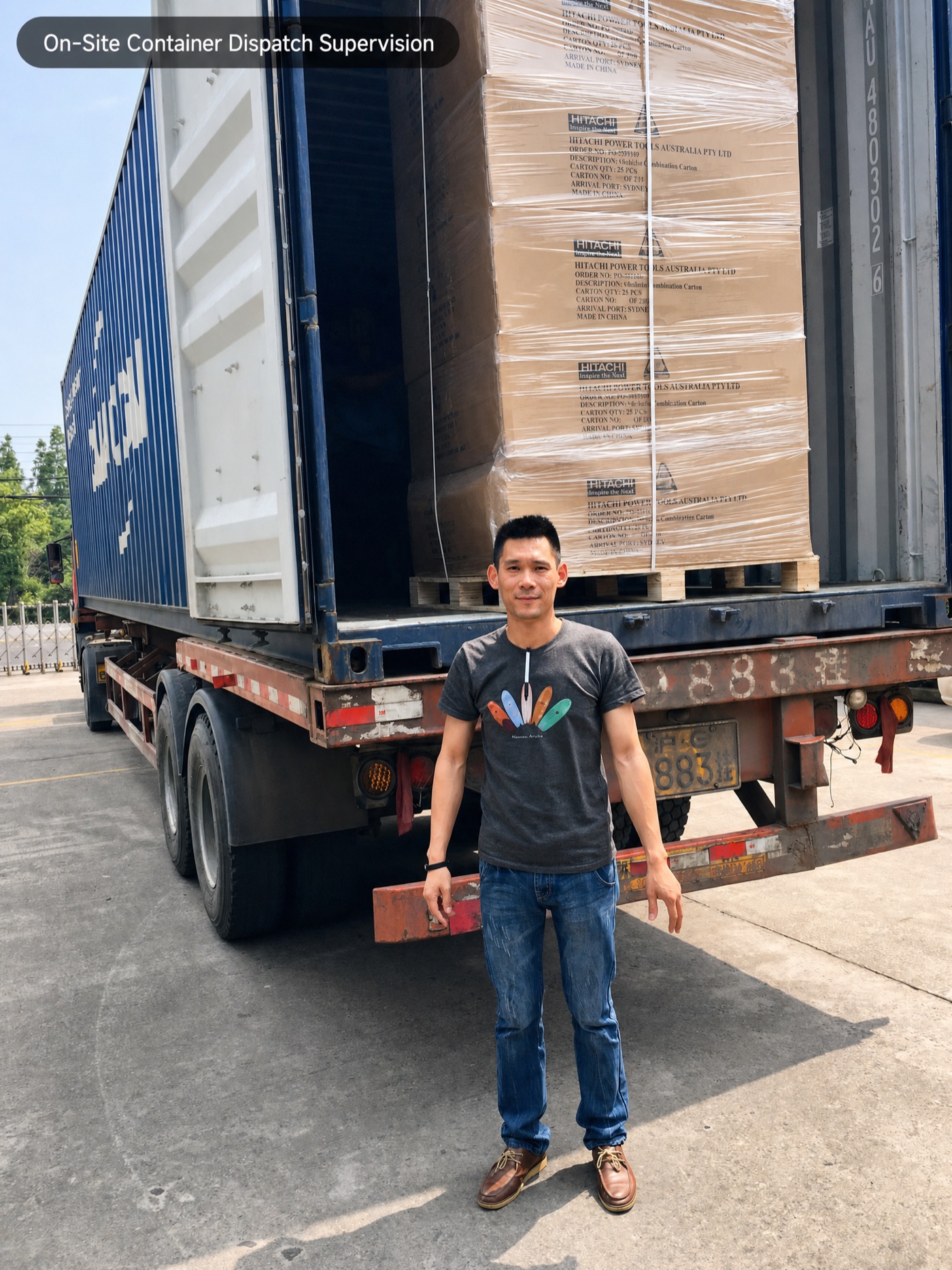YEAR DAY representative supervising the loaded export container on site