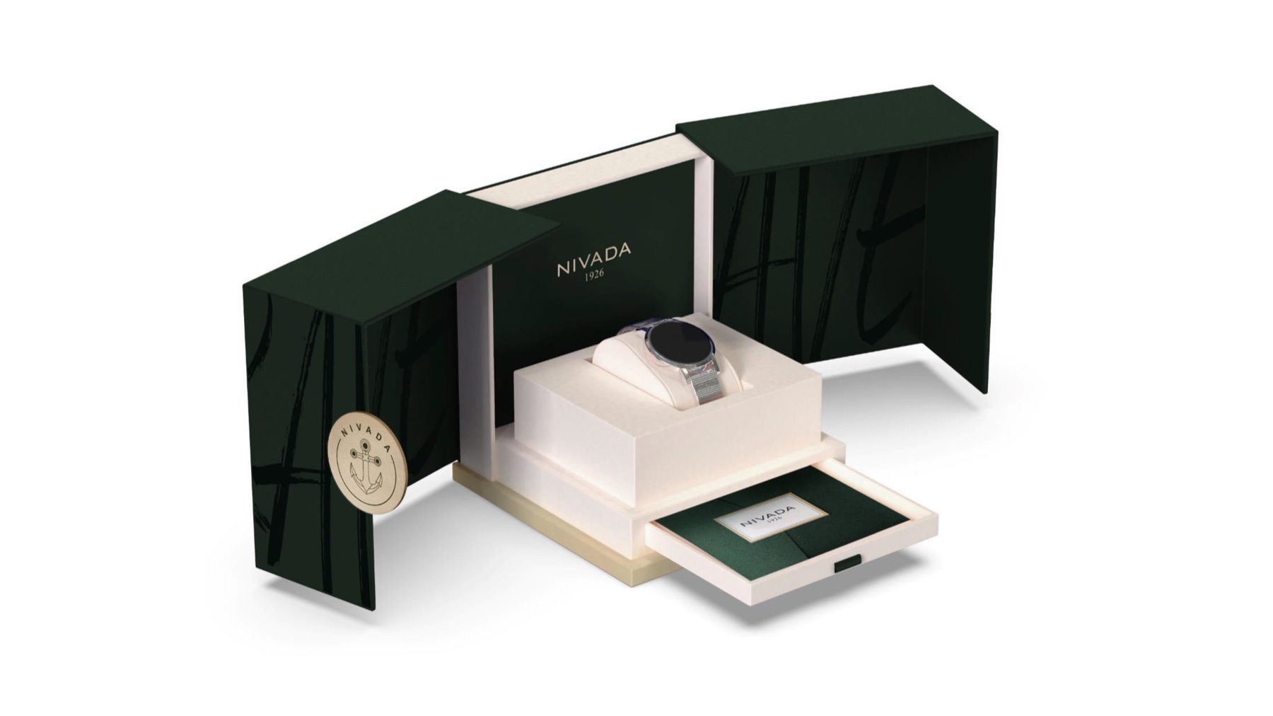 Angled visualisation showing the accessory drawer and watch display