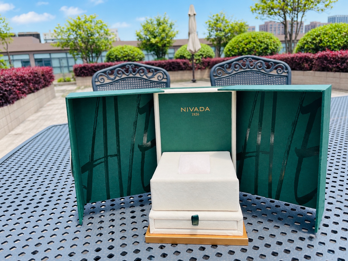 Finished physical watch presentation box opened for inspection