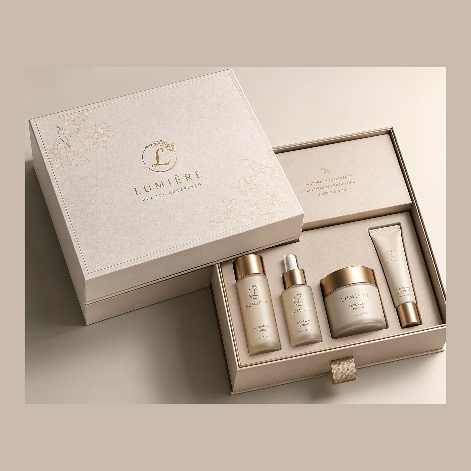 Cosmetic gift-set concept illustrative rendering