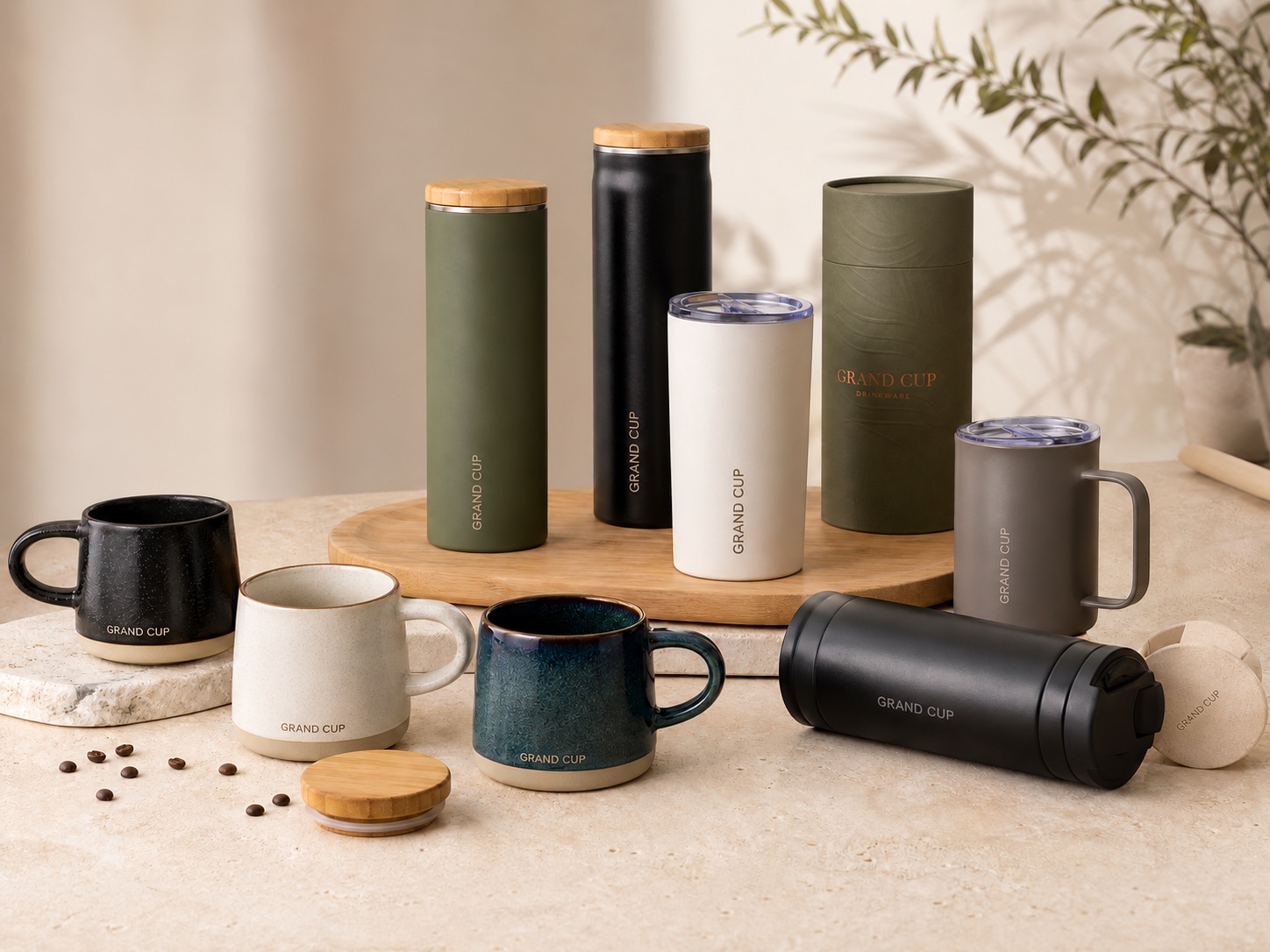 Selection of bottles, tumblers and mugs shown as gift set component ideas