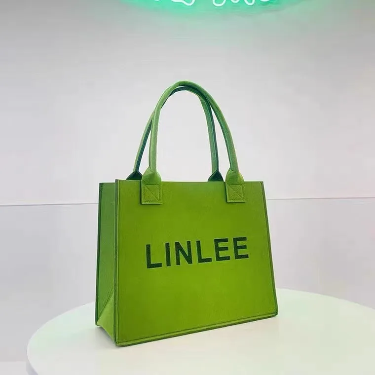 Durably Reusable Green Felt Garment Storage Bags Green Durable Textile Packaging for Shopping Bags Friendly Shop Bag