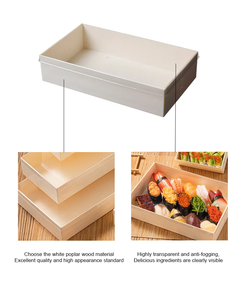Food Grade Wooden Sushi Box Compartment Takeaway Eco-Friendly Sushi Packaging with Custom Logo
