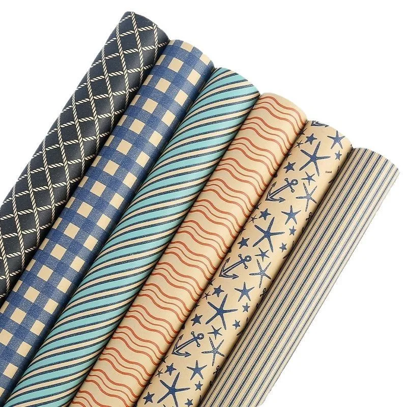 Blue Plaid Simple Retro Kraft Paper Wrapping Paper 50x70cm Men's Valentine's Day Birthday Gift DIY Wholesale