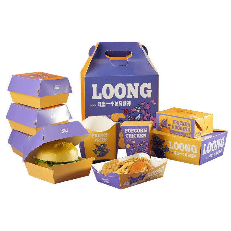 Custom printed food paper boxes for burgers and fries
