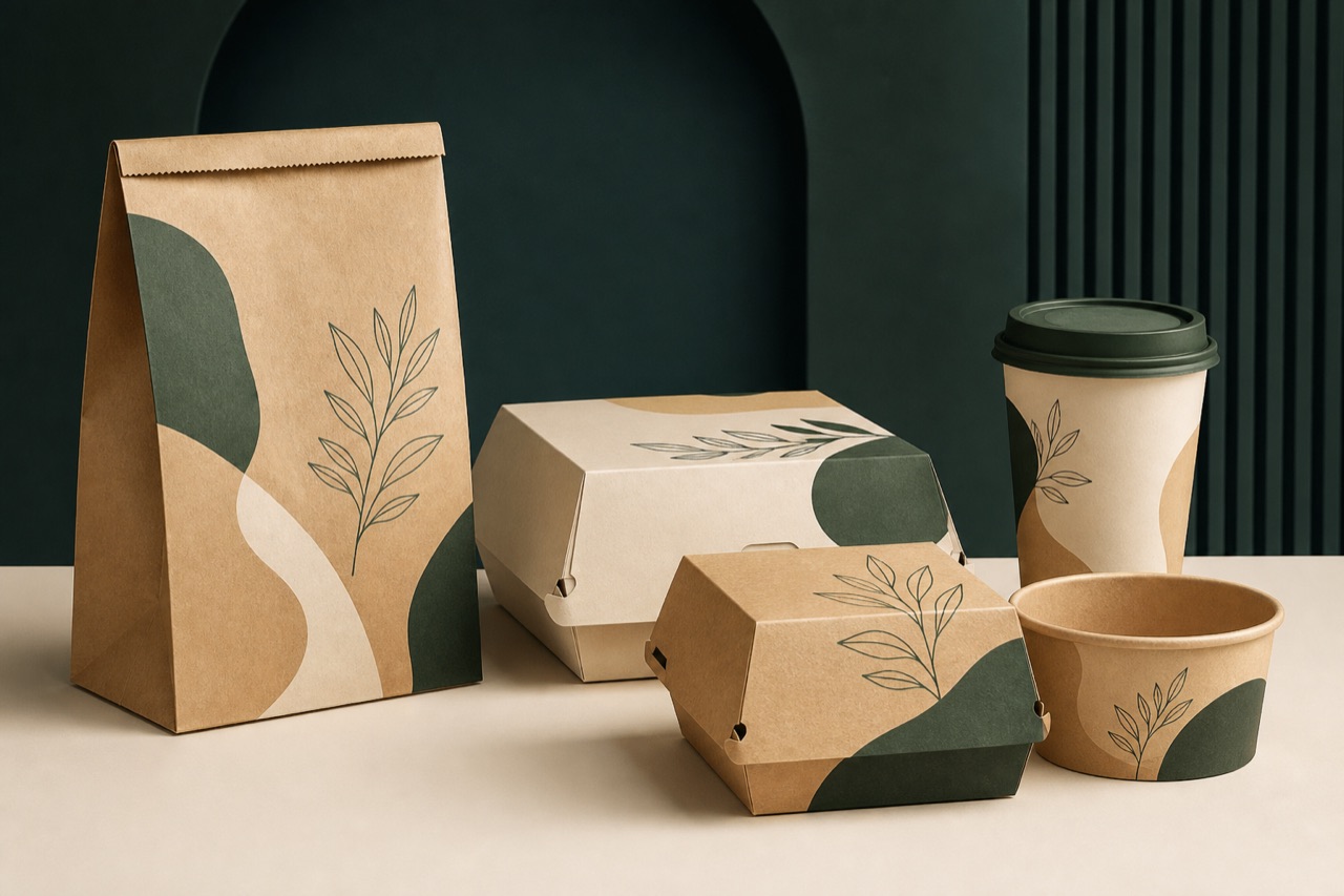 Premium custom paper food packaging collection including bags, boxes, cups and bowls