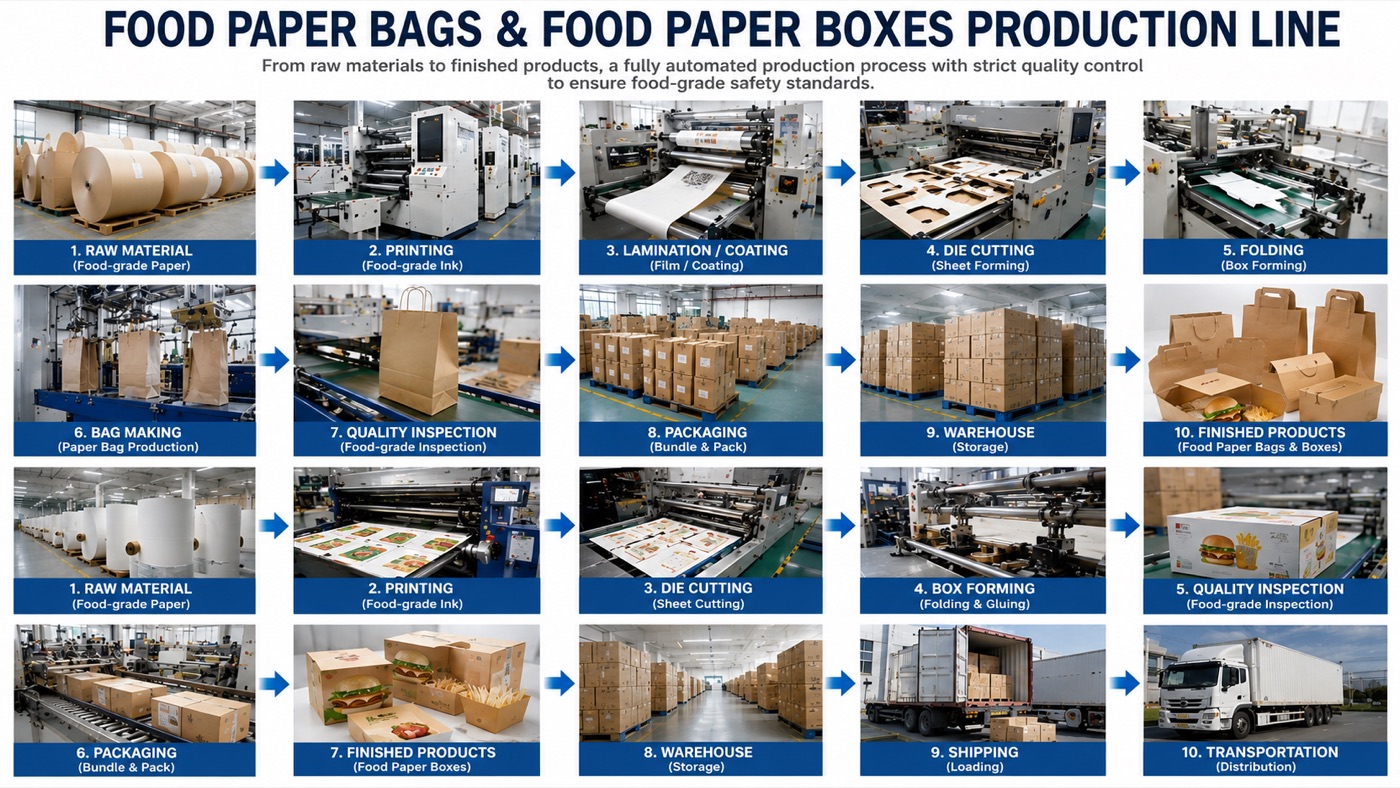 English production process overview for paper food bags and paper food boxes